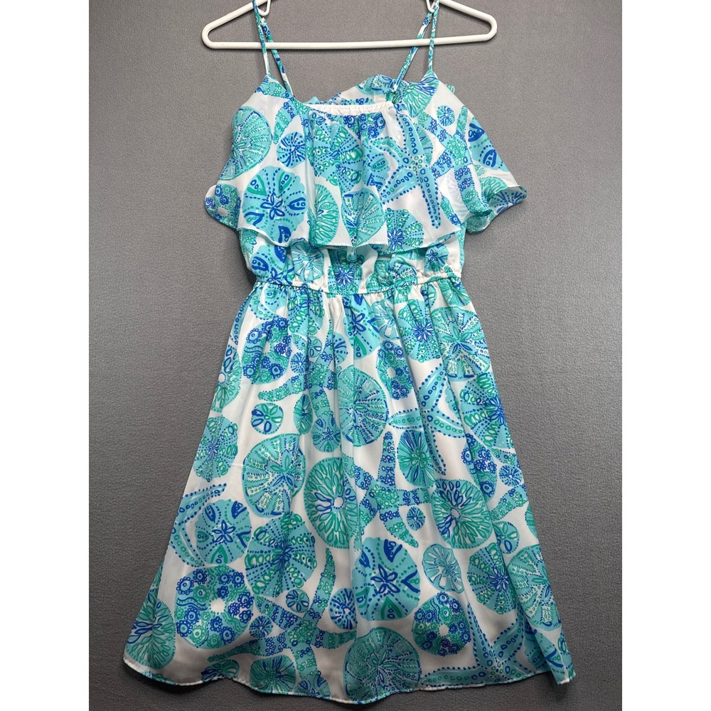 Lilly Pulitzer for Target Dress Women Small Blue Shell Print Sleeveless Ruffle